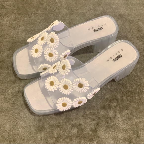 ASOS DESIGN floral jelly heeled sandal mules clear - Picture 2 of 3